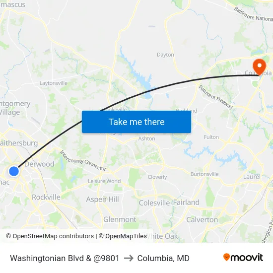 Washingtonian Blvd & @9801 to Columbia, MD map