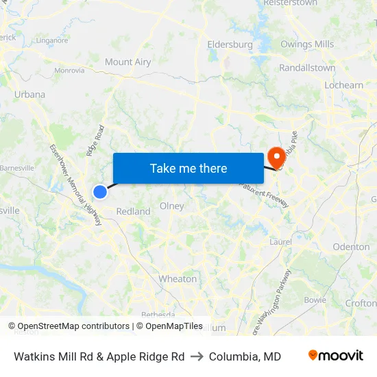 Watkins Mill Rd & Apple Ridge Rd to Columbia, MD map