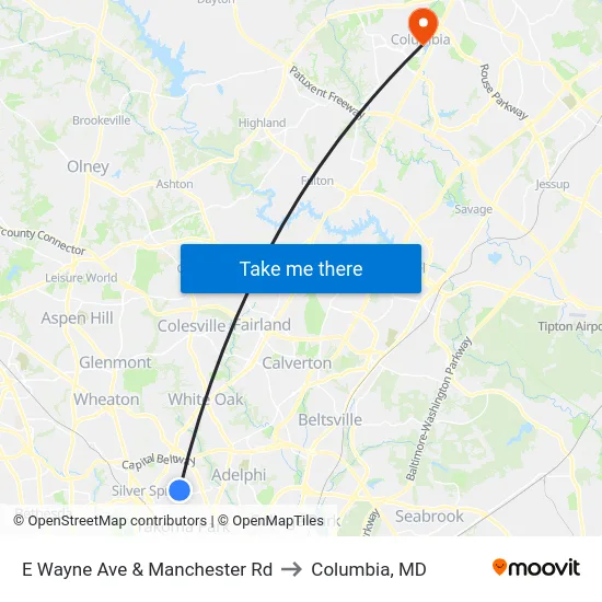 E Wayne Ave & Manchester Rd to Columbia, MD map