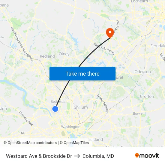 Westbard Ave & Brookside Dr to Columbia, MD map