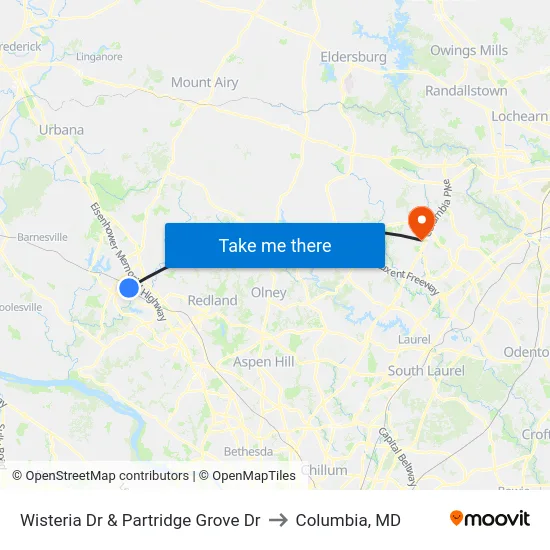 Wisteria Dr & Partridge Grove Dr to Columbia, MD map