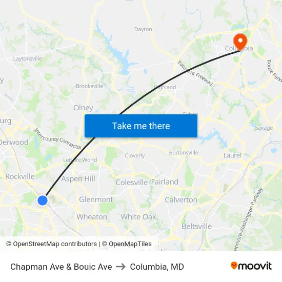 Chapman Ave & Bouic Ave to Columbia, MD map