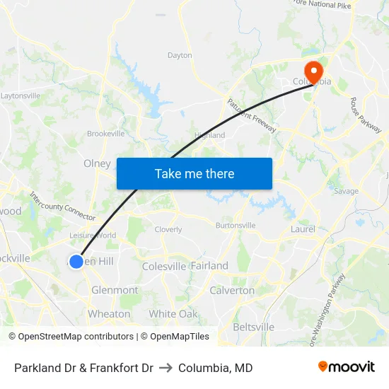 Parkland Dr & Frankfort Dr to Columbia, MD map