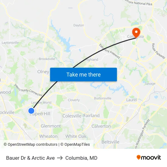 Bauer Dr & Arctic Ave to Columbia, MD map