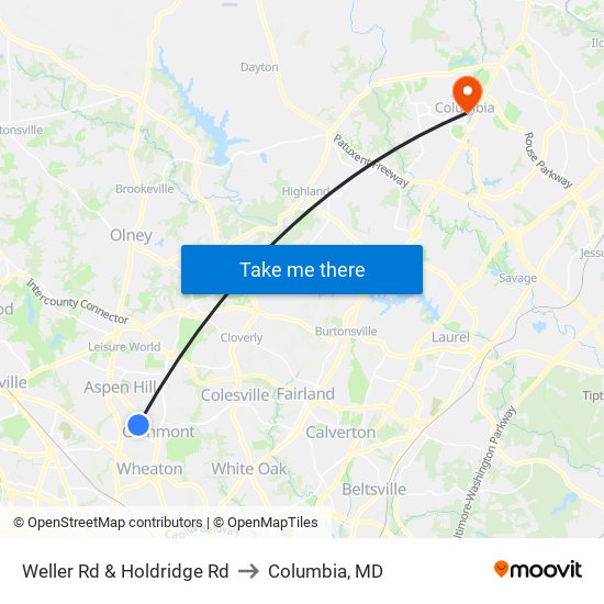 Weller Rd & Holdridge Rd to Columbia, MD map