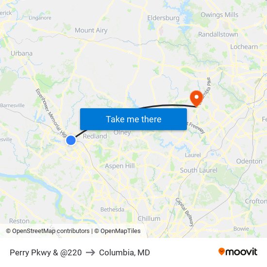 Perry Pkwy & @220 to Columbia, MD map