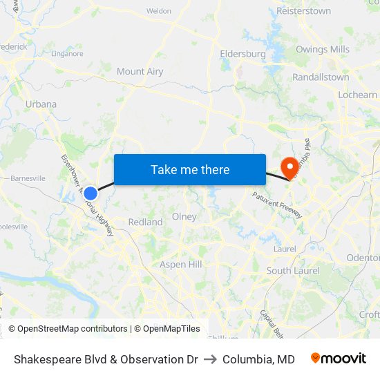 Shakespeare Blvd & Observation Dr to Columbia, MD map