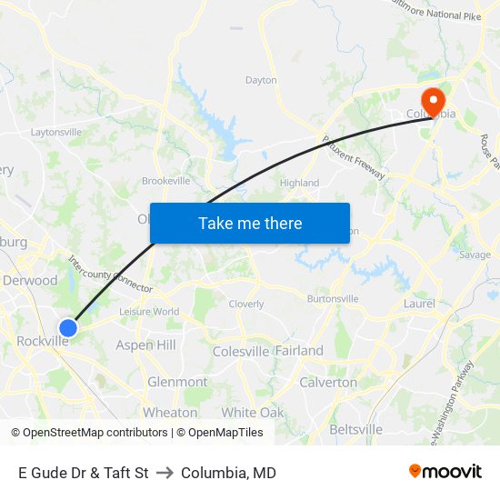 E Gude Dr & Taft St to Columbia, MD map