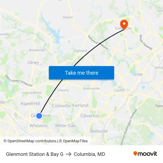 Glenmont Station  & Bay G to Columbia, MD map