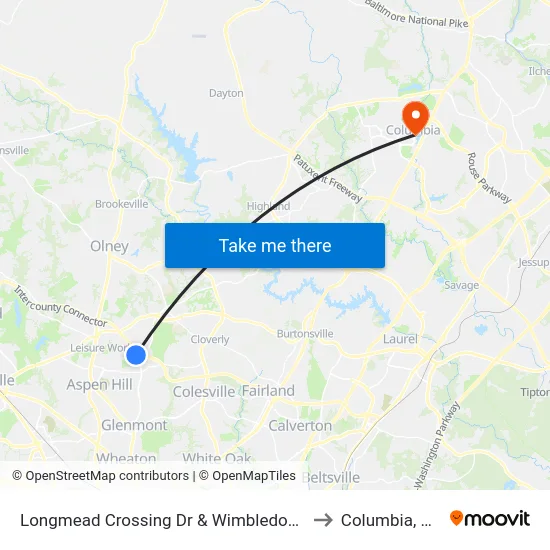 Longmead Crossing Dr & Wimbledon Dr to Columbia, MD map