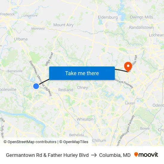 Germantown Rd & Father Hurley Blvd to Columbia, MD map