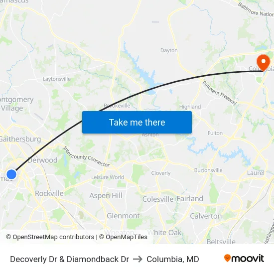 Decoverly Dr & Diamondback Dr to Columbia, MD map