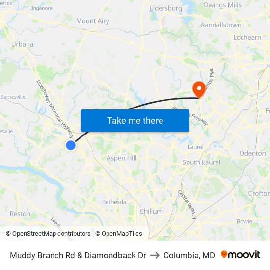 Muddy Branch Rd & Diamondback Dr to Columbia, MD map