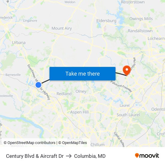 Century Blvd & Aircraft Dr to Columbia, MD map