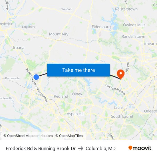 Frederick Rd & Running Brook Dr to Columbia, MD map