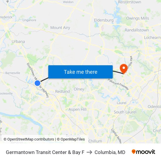 Germantown Transit Center & Bay F to Columbia, MD map