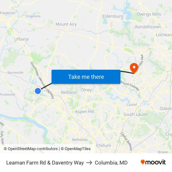 Leaman Farm Rd & Daventry Way to Columbia, MD map