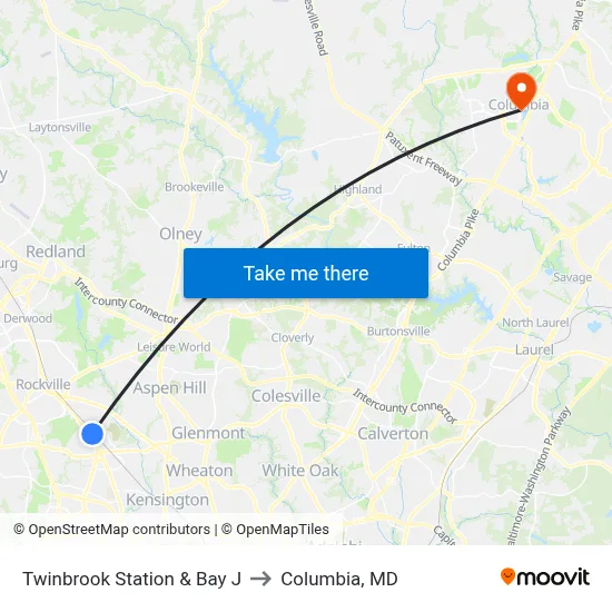 Twinbrook Station & Bay J to Columbia, MD map