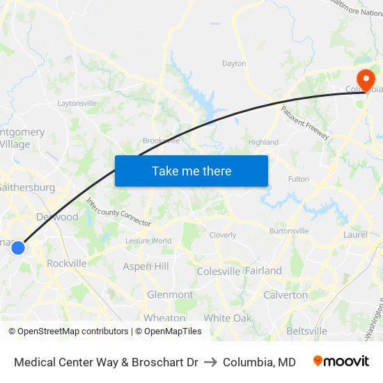 Medical Center Way & Broschart Dr to Columbia, MD map