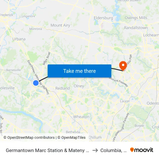 Germantown Marc Station & Mateny Hill Rd to Columbia, MD map