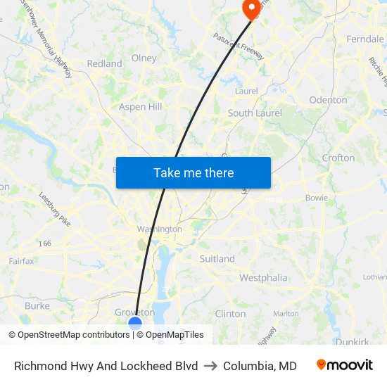 Richmond Hwy And Lockheed Blvd to Columbia, MD map