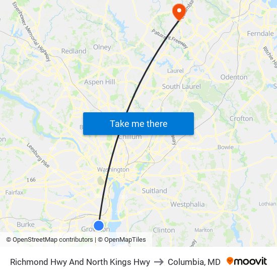 Richmond Hwy And North Kings Hwy to Columbia, MD map