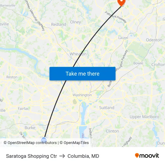 Saratoga Shopping Ctr to Columbia, MD map