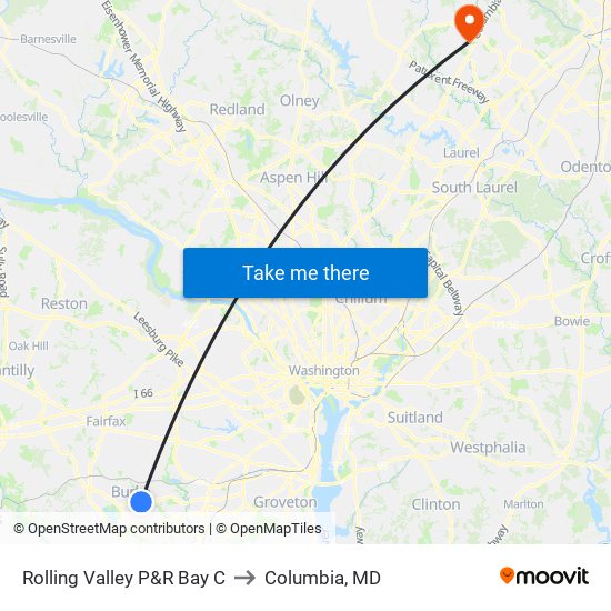 Rolling Valley P&R Bay C to Columbia, MD map