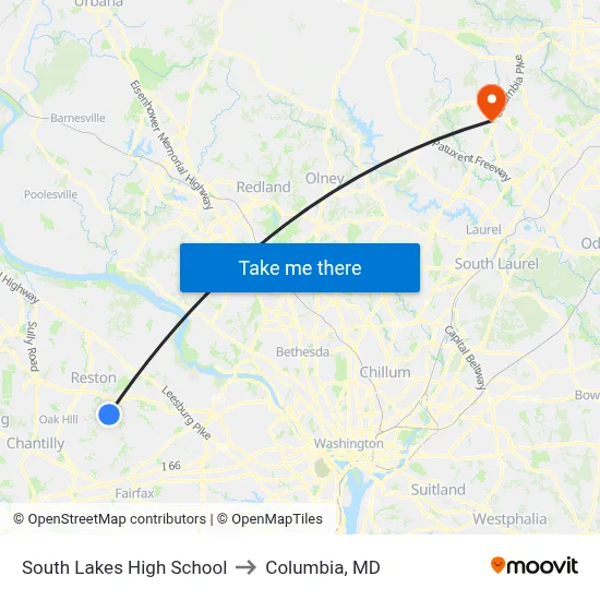 South Lakes High School to Columbia, MD map