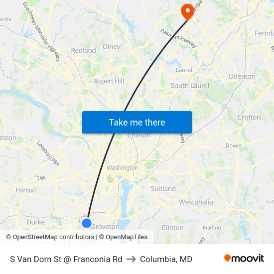 S Van Dorn St @ Franconia Rd to Columbia, MD map