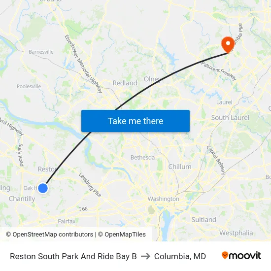 Reston South Park And Ride Bay B to Columbia, MD map