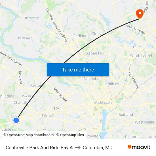 Centreville Park And Ride Bay A to Columbia, MD map