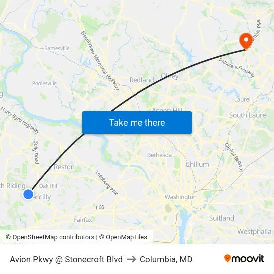 Avion Pkwy @ Stonecroft Blvd to Columbia, MD map