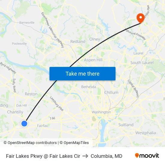 Fair Lakes Pkwy @ Fair Lakes Cir to Columbia, MD map