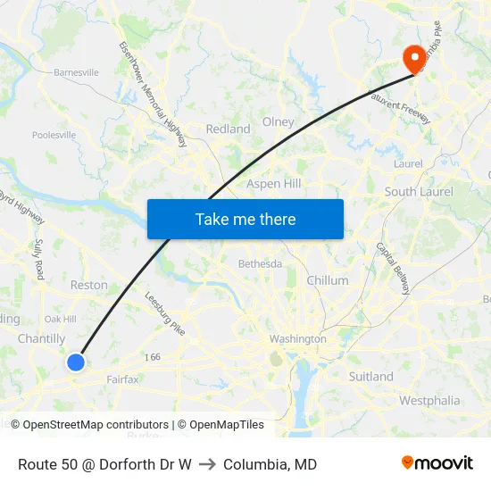 Route 50 @ Dorforth Dr W to Columbia, MD map