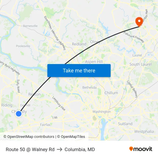 Route 50 @ Walney Rd to Columbia, MD map