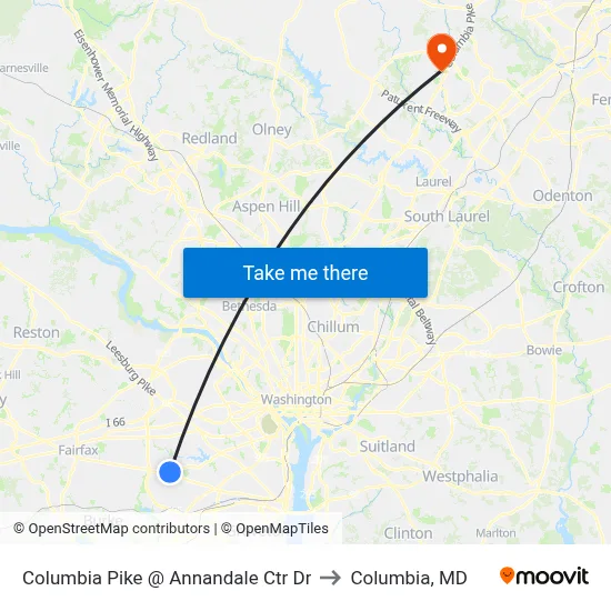 Columbia Pike @ Annandale Ctr Dr to Columbia, MD map
