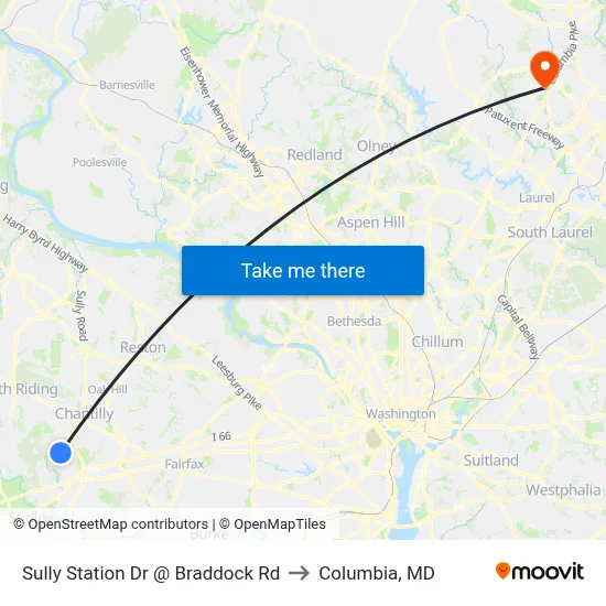 Sully Station Dr @ Braddock Rd to Columbia, MD map