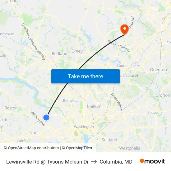 Lewinsville Rd @ Tysons Mclean Dr to Columbia, MD map