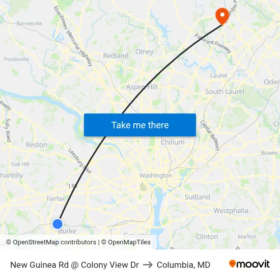 New Guinea Rd @ Colony View Dr to Columbia, MD map