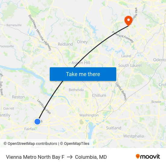 Vienna Metro North Bay F to Columbia, MD map