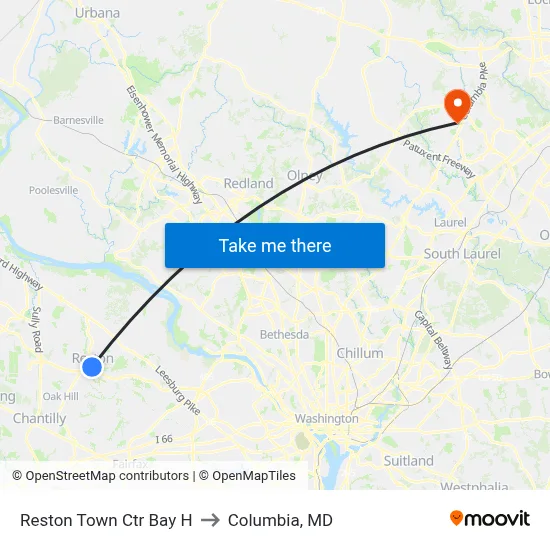Reston Town Ctr Bay H to Columbia, MD map