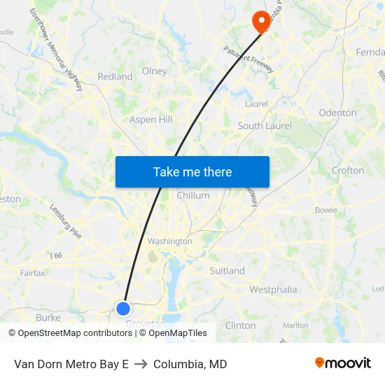 Van Dorn Metro Bay E to Columbia, MD map