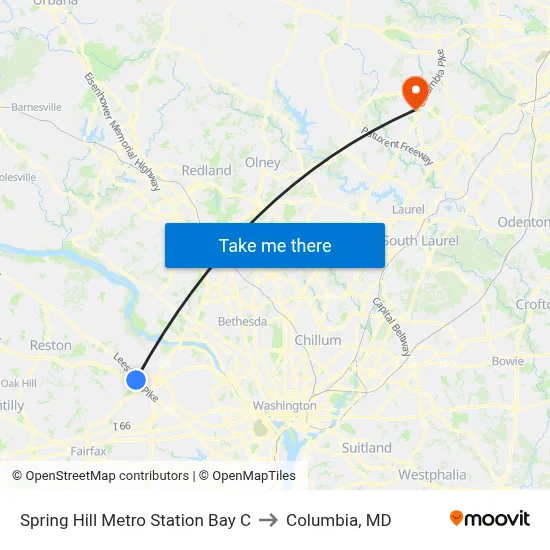 Spring Hill Metro Station Bay C to Columbia, MD map
