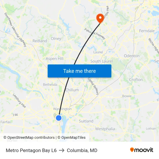 Metro Pentagon Bay L6 to Columbia, MD map