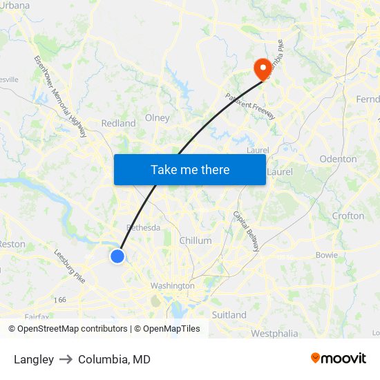 Langley to Columbia, MD map