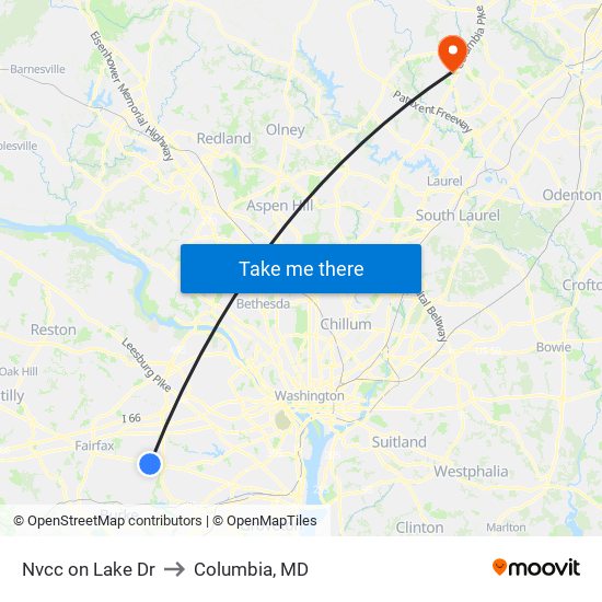 Nvcc on Lake Dr to Columbia, MD map