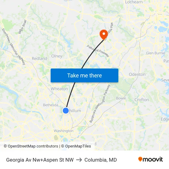 Georgia Av Nw+Aspen St NW to Columbia, MD map