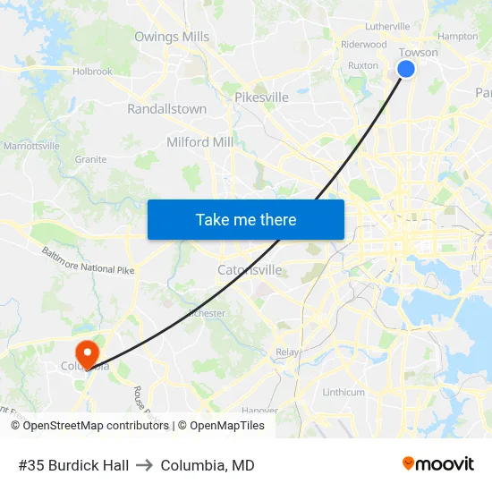 #35 Burdick Hall to Columbia, MD map
