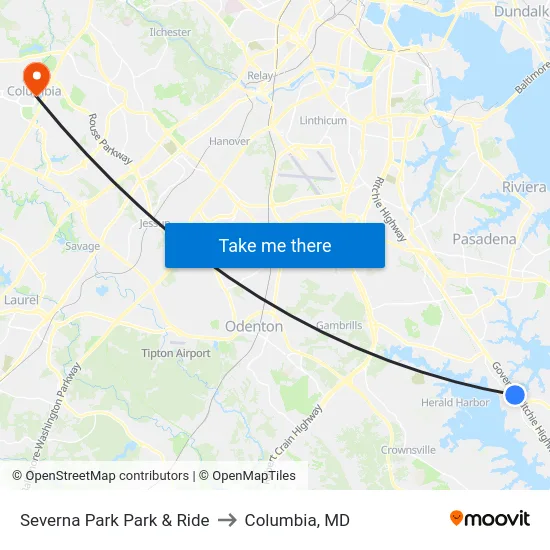 Severna Park Park & Ride to Columbia, MD map